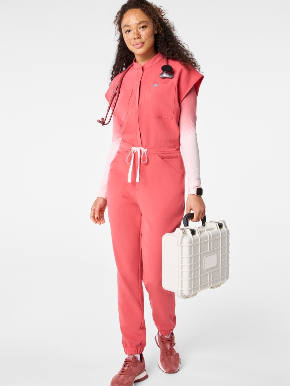 Figs Rafeala Scrub Jumpsuit Joggers - Pulmonary Pink - XS/P